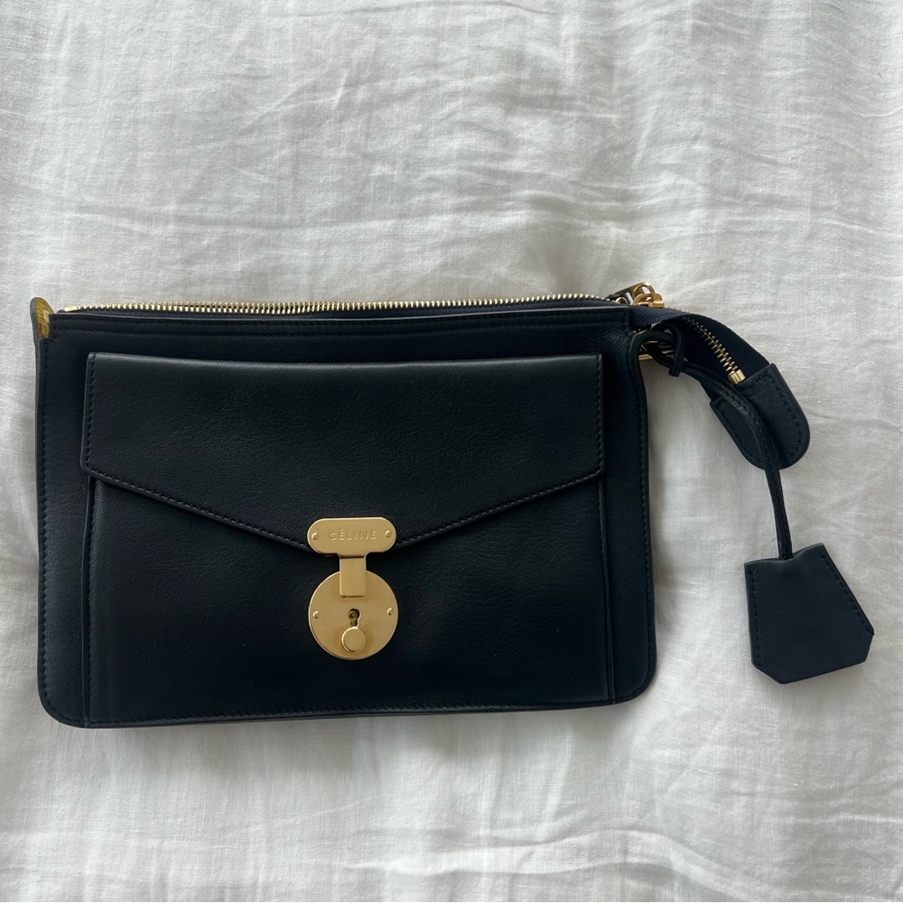 Celine Envelope Clutch On Chain | dark navy leather